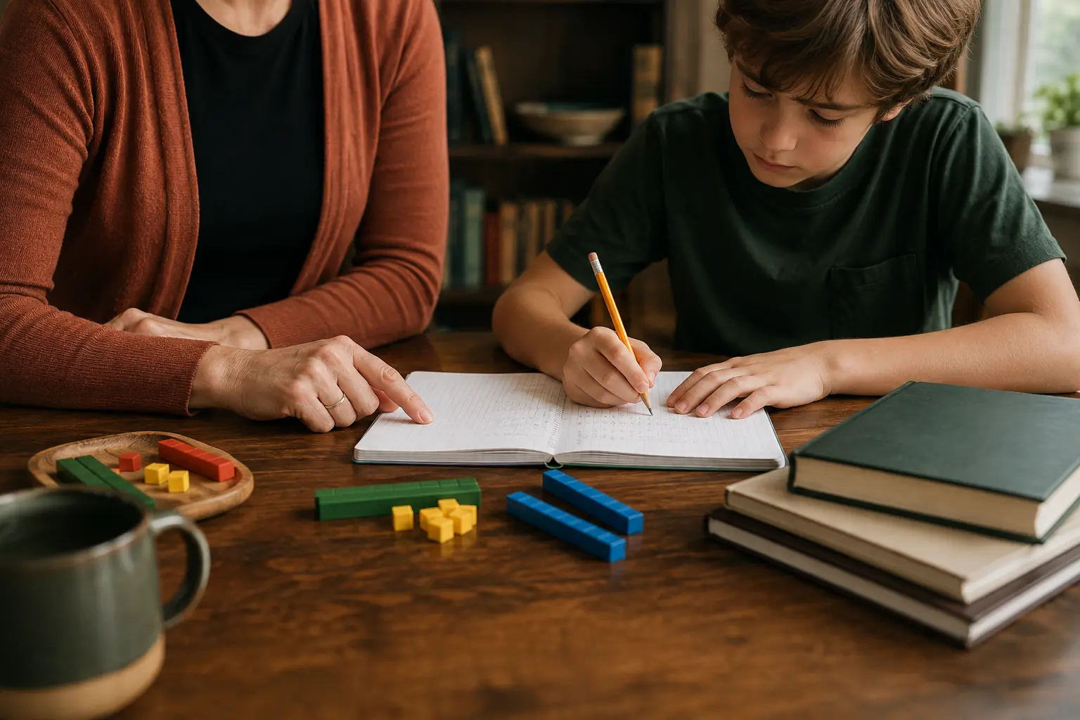 A student receiving focused one-on-one tutoring at a table